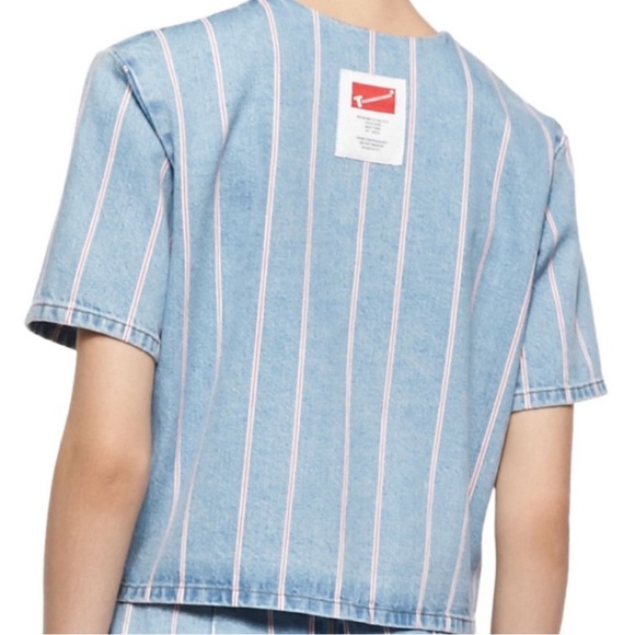 Alexander Wang Denim Striped Short Sleeved Top NWT- Size 2 - Picture 2 of 5